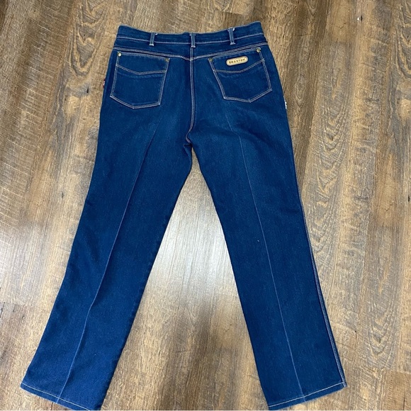 Braxton Stretch Indigo Straight Leg Jeans with Contrasting Top Stitching SZ 34/M - Picture 8 of 10